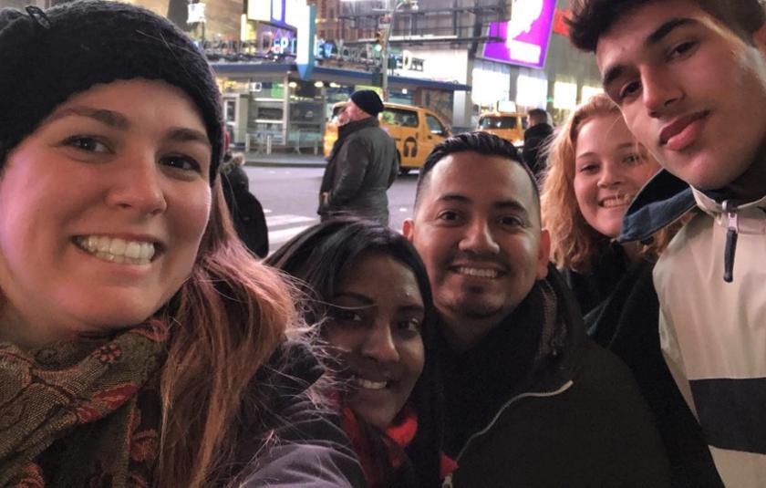 Trip participants in Time Square