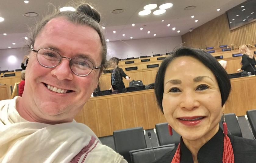 Patrick Horn with Audrey Kitagawa, Chair of the Parliament of the World's Religions