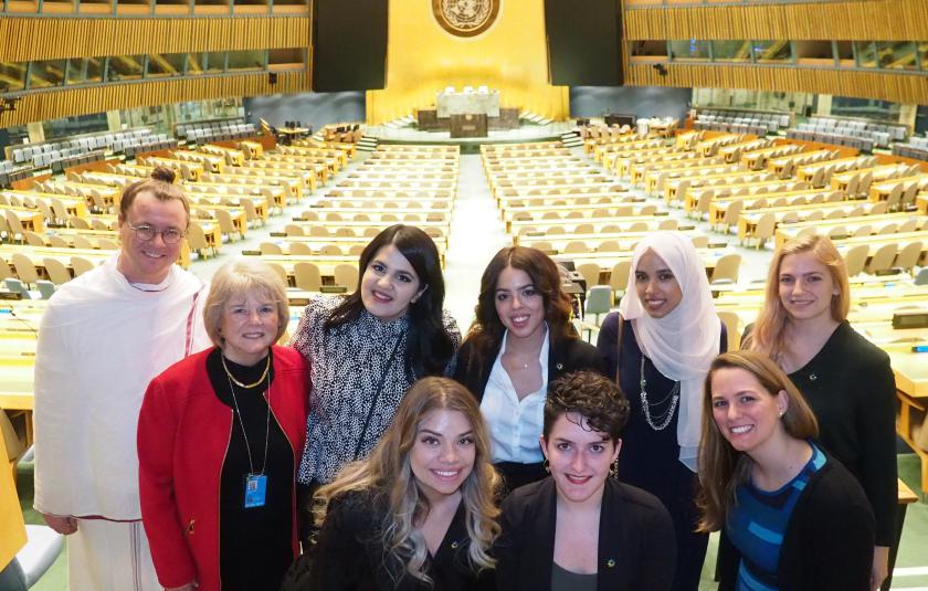 URI leaders in the General Assembly room at the UN. 
