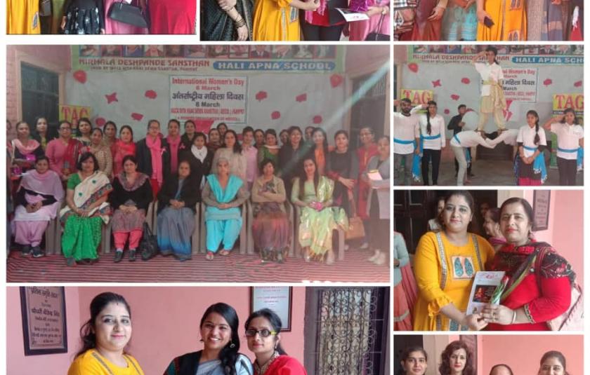 A picture collage of women being felicitated.