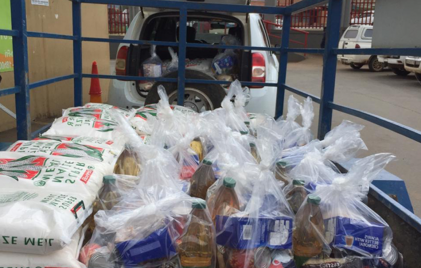 Photo: food hampers loaded on a truck