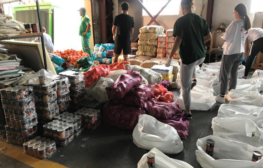 Photo: display of food and supply donations