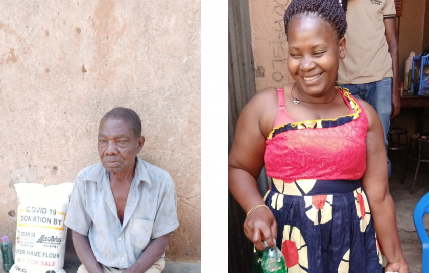 Photo: man and women hold food bags