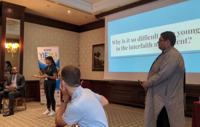 Picture: Erin and Tahil presenting during their session "Making Our Mark: Addressing the Challenges and Opportunities for Effective Multifaith Action"