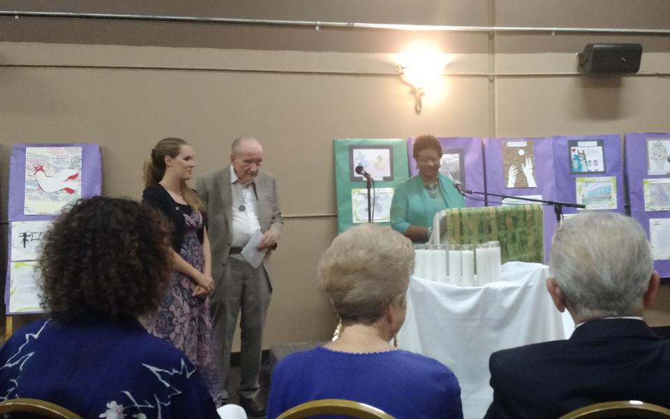 Leland and Rev Carolyn Wilkins speaking at Peace Sunday 2015.