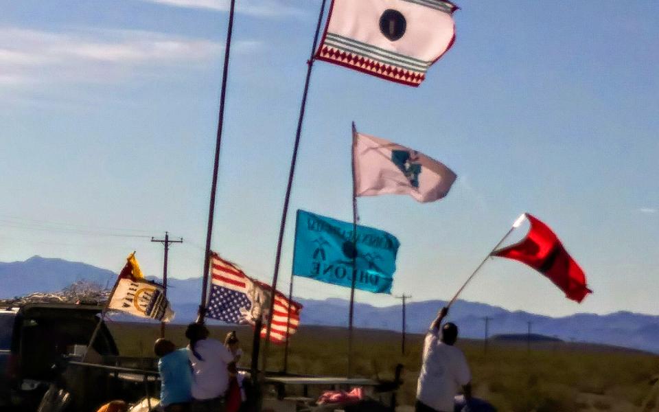 holding up flags