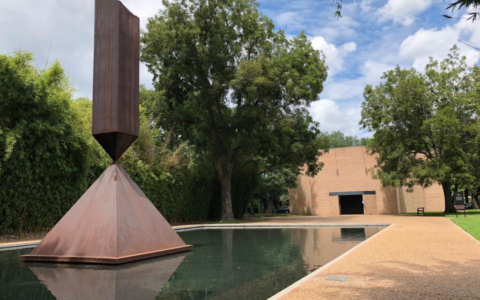 The Broken Obelisk by Barnett Newman at Rothko Chapel in Houston, Texas, USA.
