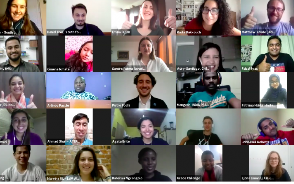 Photo: Screen shot of young people attending the online youth connection cafe event for international youth day.