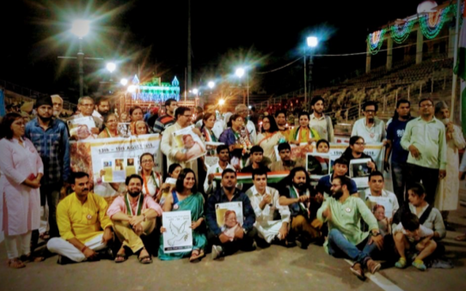 Photo: A group of people posing at Wagah Border, India