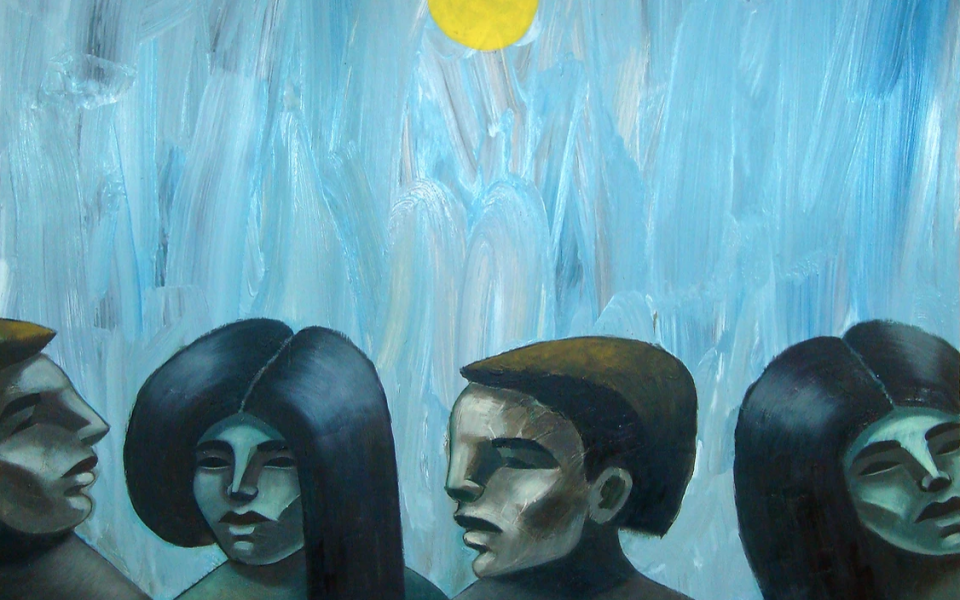 Photo: A painting of 4 people