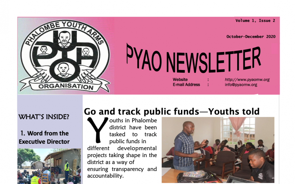 October - December 2020 News from Phalombe Youth Arms Organisation