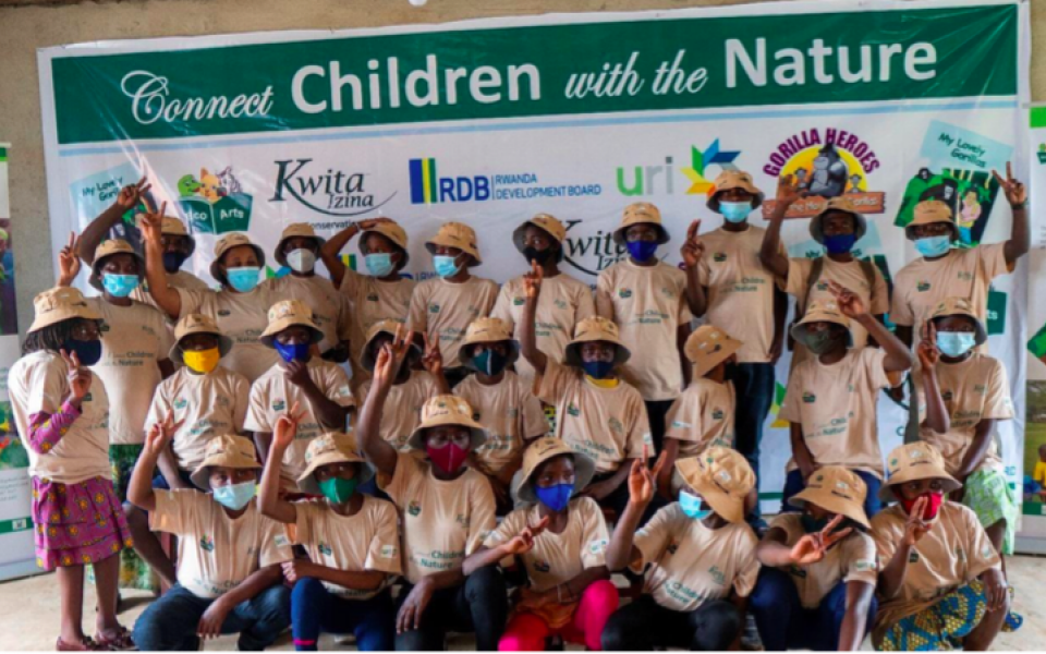 Picture: Group picture of the participants of the Ecocamp, about 30 children standing together